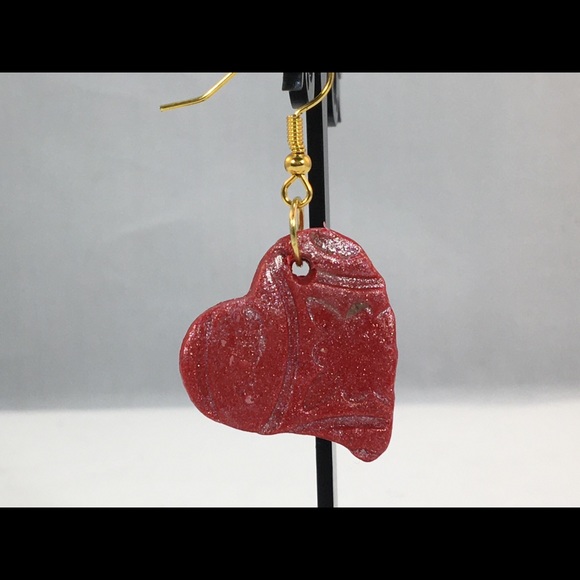 Kool Klay Jewelry - Unique Handmade Red Heart Polymer Clay Earrings
